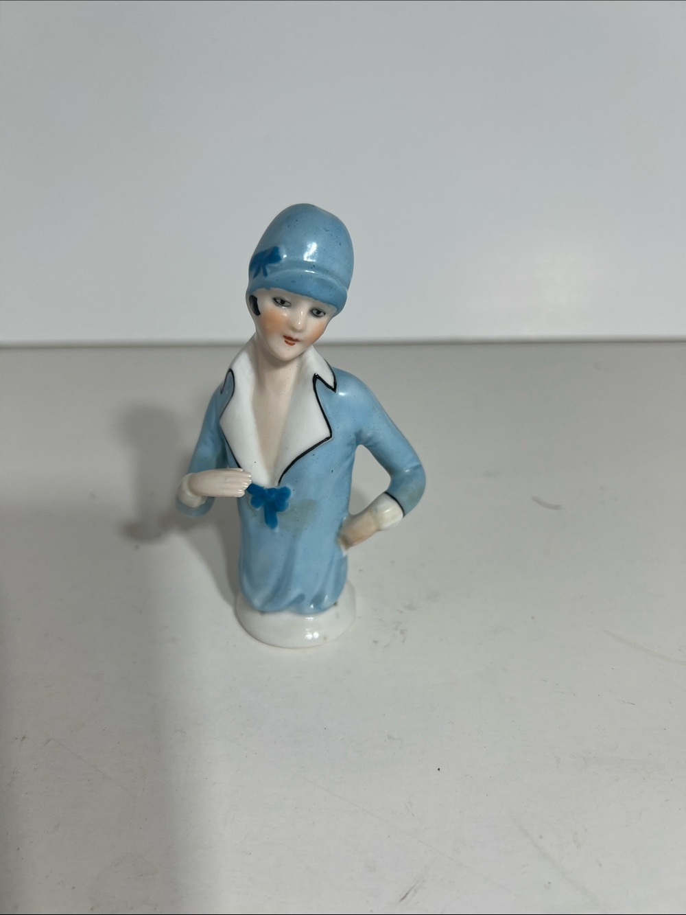 Blue Ceramic Flapper Figurine - Vintage Style German porcelain Half Doll